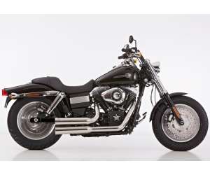 Scarico HARLEY DAVIDSON DYNA Fat Bob 2008 - 2009 - 2010 - 2011 - 2012   Sistema di scarico FALCON Double Groove sistema completo acciaio inossidabile lucidato colore argento