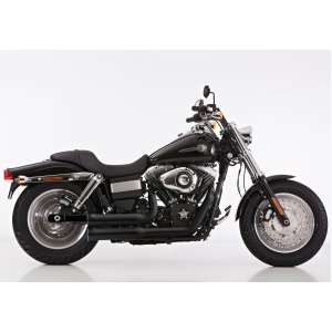 Scarico HARLEY DAVIDSON DYNA Fat Bob 2008 - 2009 - 2010 - 2011 - 2012   Sistema di scarico FALCON Double Groove sistema completo acciaio inossidabile rivestito colore nero-opaco