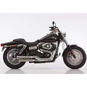 Scarico HARLEY DAVIDSON DYNA Fat Bob 2008 - 2009 - 2010 - 2011 - 2012   Sistema di scarico FALCON Double Groove Slip on  acciaio inossidabile lucidato colore argento